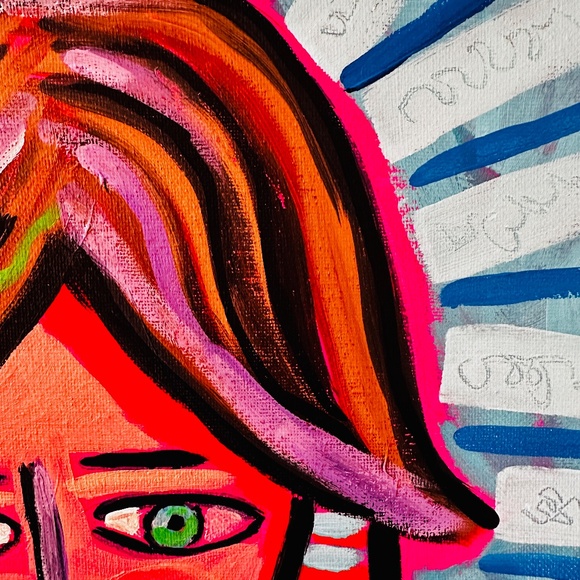 Abstract Lady Face Painting with Rose Tattoo, 12x12 Original Canvas Art OOAK - Picture 4 of 10